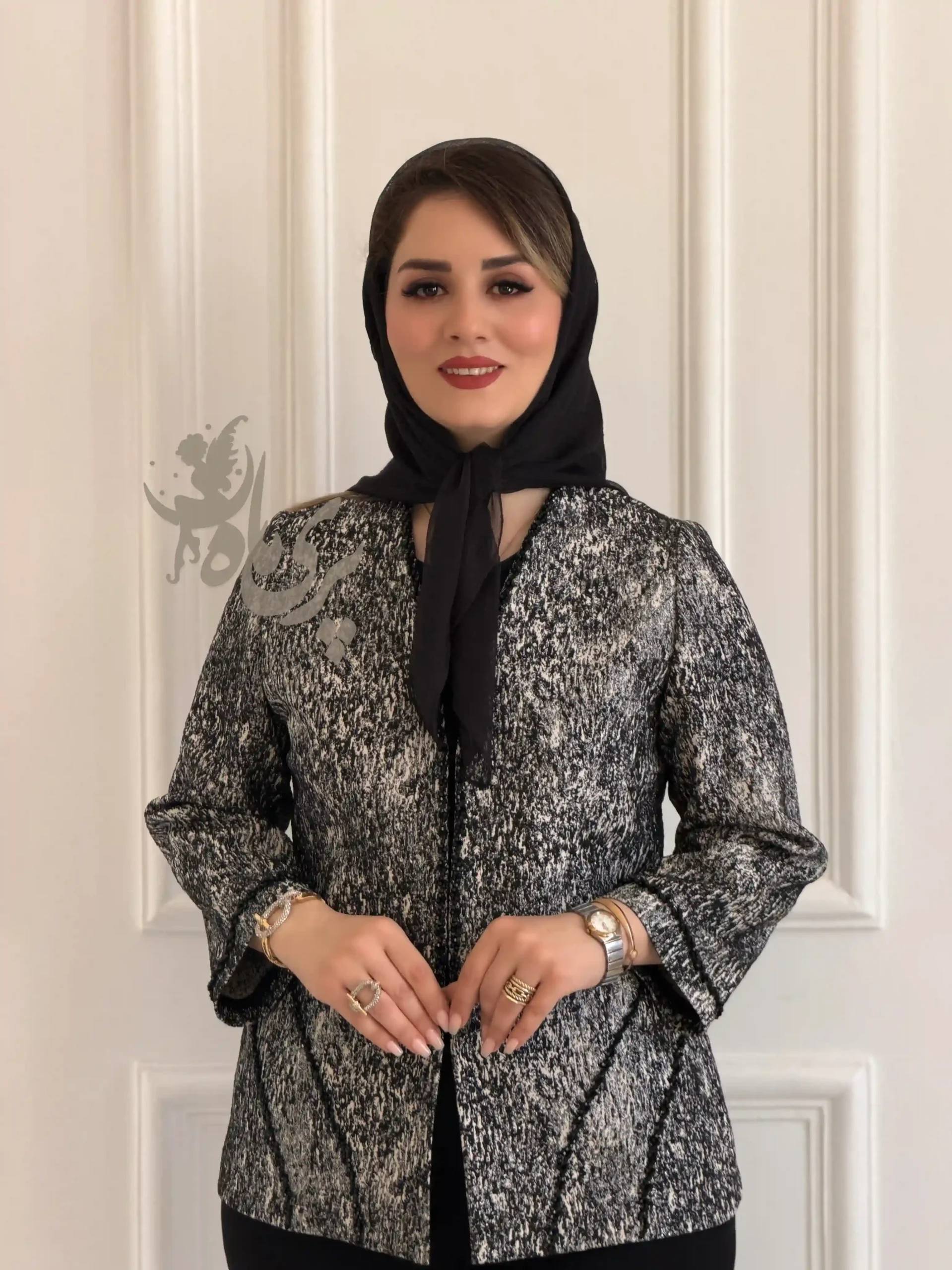 کت ژاکارد ترک جواهردوزی مزونی با تاپ مخمل لمه و شلوار گاباردین