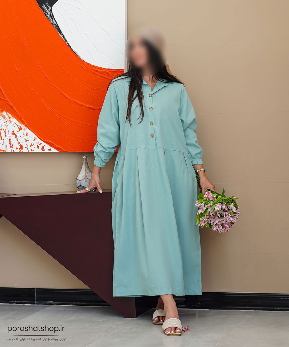 پیراهن بلند لینن جلو دکمهدار مدل رها فریسایز