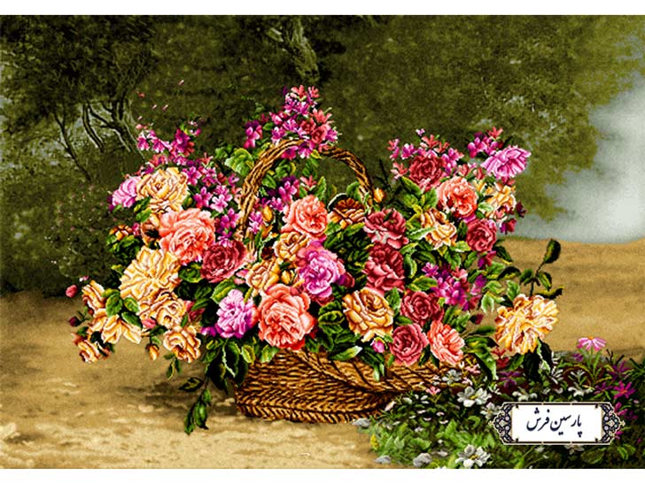 نخ و نقشه تابلو فرش سبد گل رز زیبا - کد NG1451