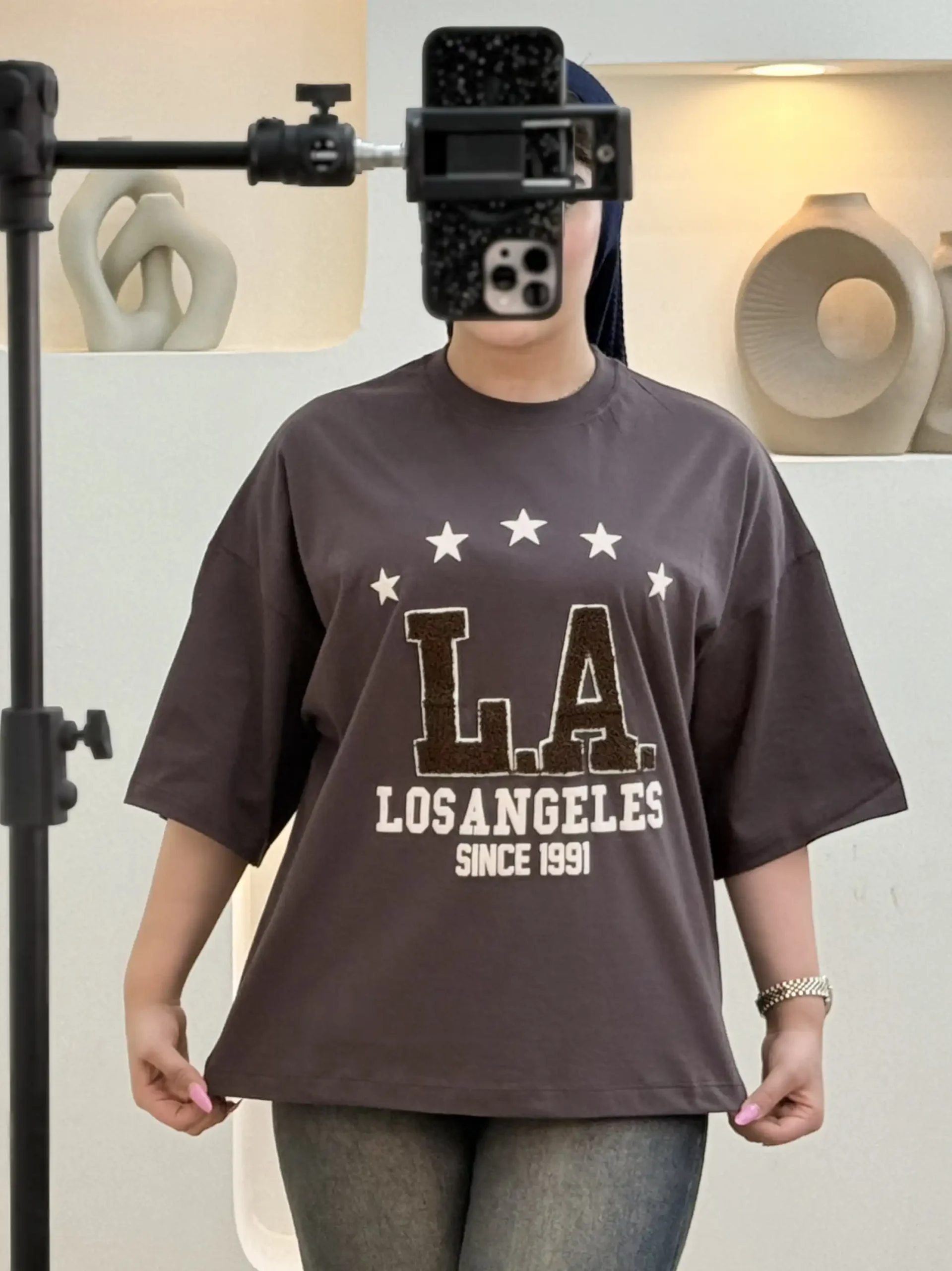تیشرت باکسی (LA)-11871 - قهوه ای