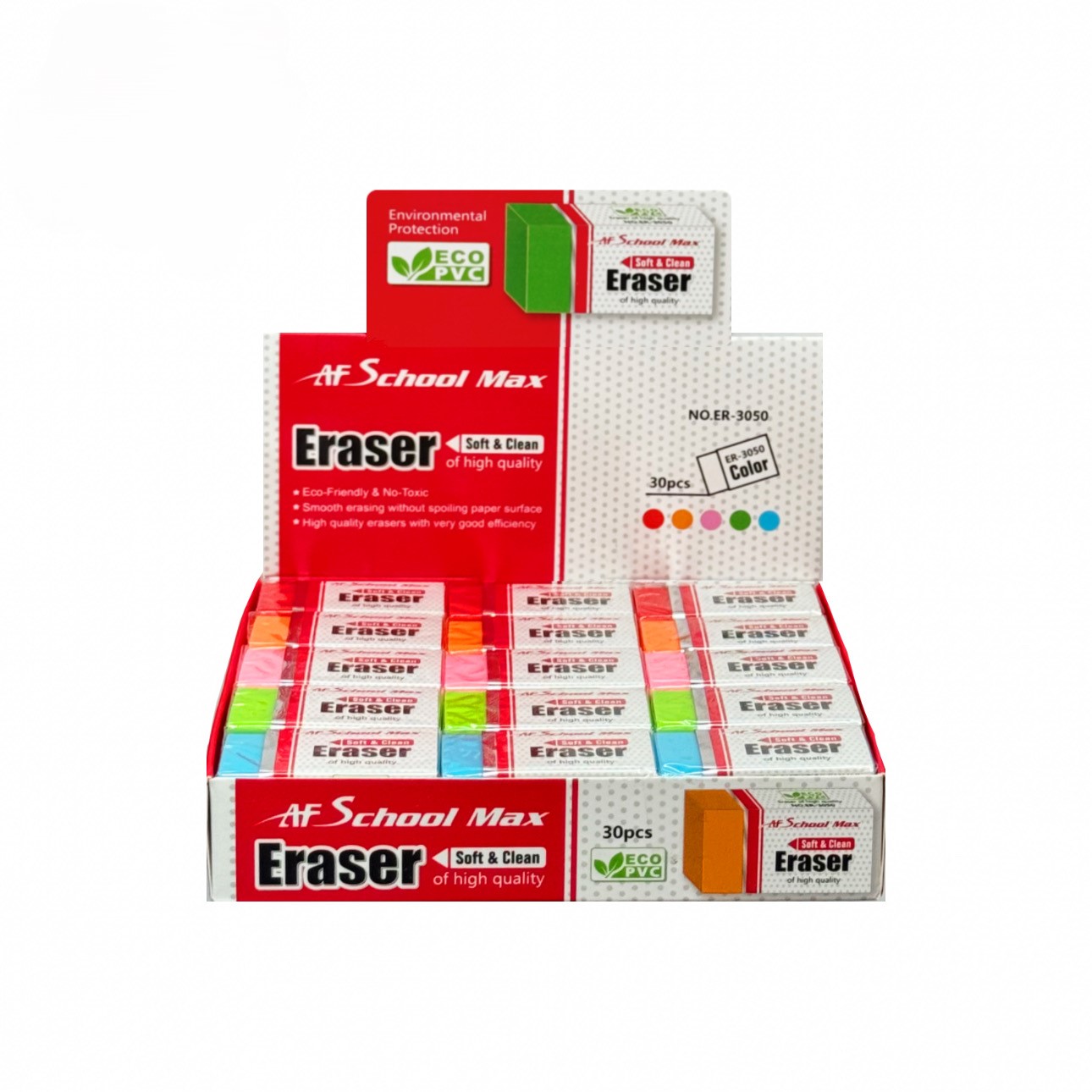 پاکن رنگی کوچک اسکول مکس کد 3050 عمده بسته 30 عددی