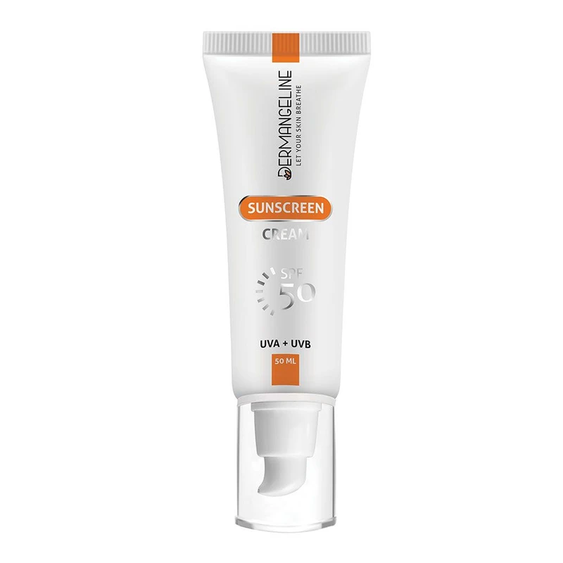 کرم ضد آفتاب بی رنگ SPF50 انواع پوست درم انجلین