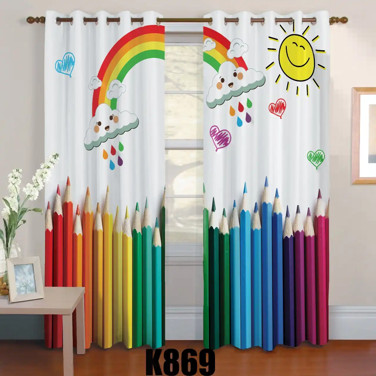 ست فرش پرده طرح مداد رنگی کدF450