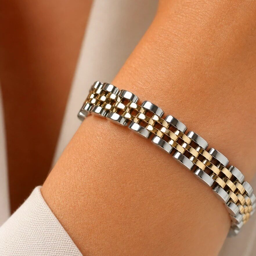 دستبند رولکس 8 میل دو رنگ طلایی نقره ای Rolex bracelet Silvergold