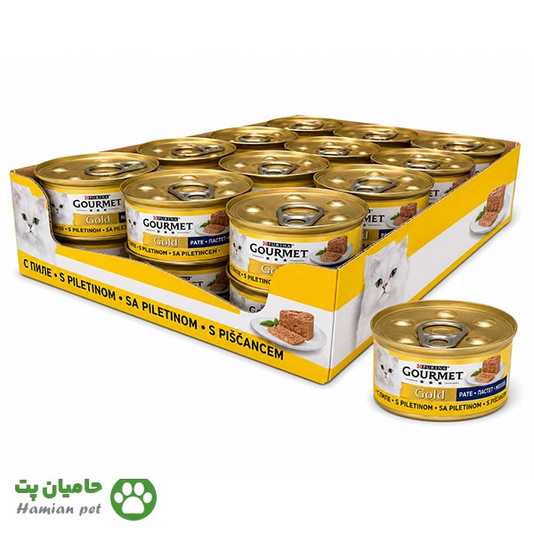 کنسرو گربه گورمت گلد طعم پته مرغ بسته ۲۴ عددی