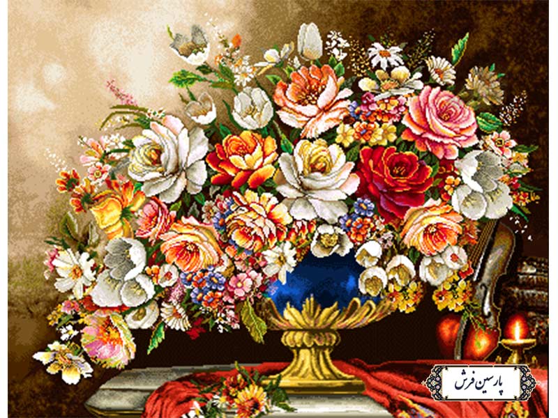 نخ و نقشه تابلو فرش طرح گلدان مجلسی - کد NG1582