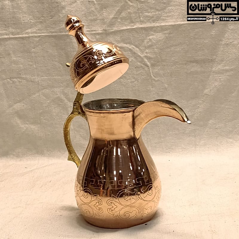 قهوه جوش دله مسی طرحدار دسته برنجی در دار | سایز 2 _ 300cc | مدل توکو
