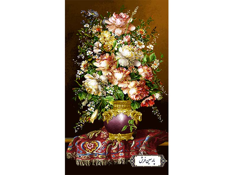 نخ و نقشه تابلو فرش گل و گلدان ارغوانی - کد NG1465