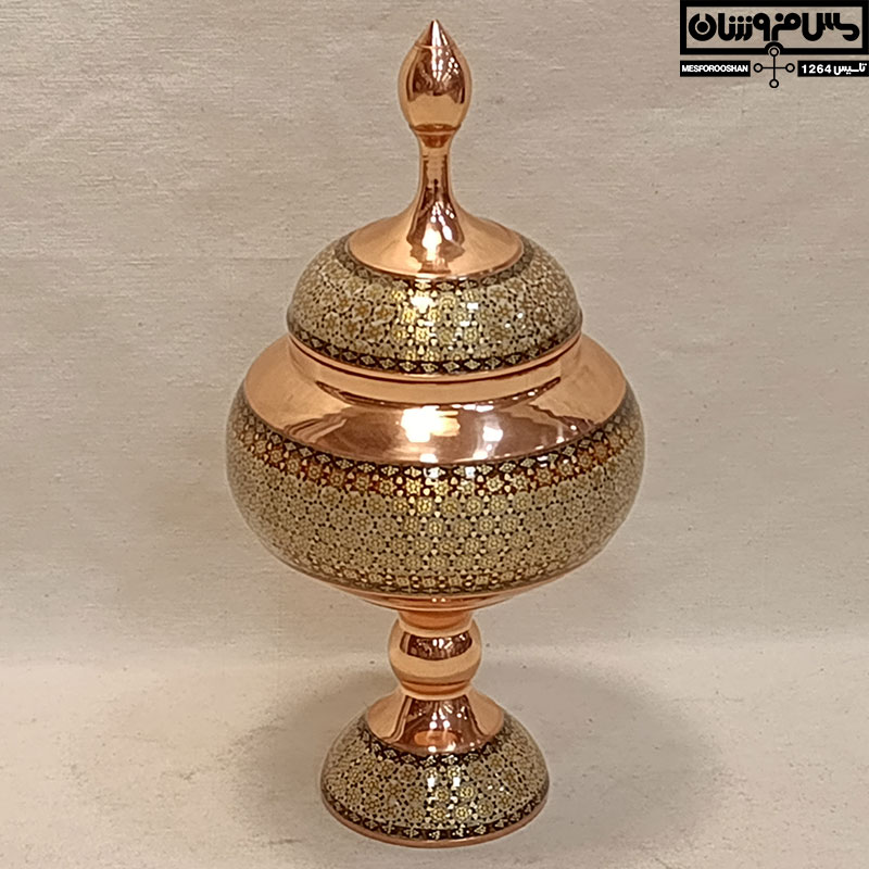 شکلات خوری مس خاتم کاری پایه دار دستساز نانو زنجان مدل کالو