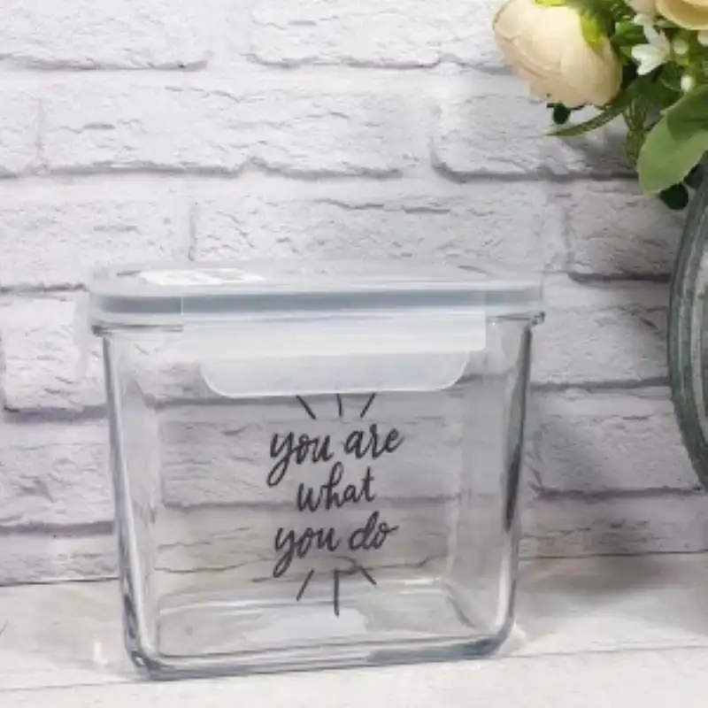 ظرف شیشه ای مستطیل 920 میلی لیتر چاپدار لیمون مدل الوان کد 222735 - سفید