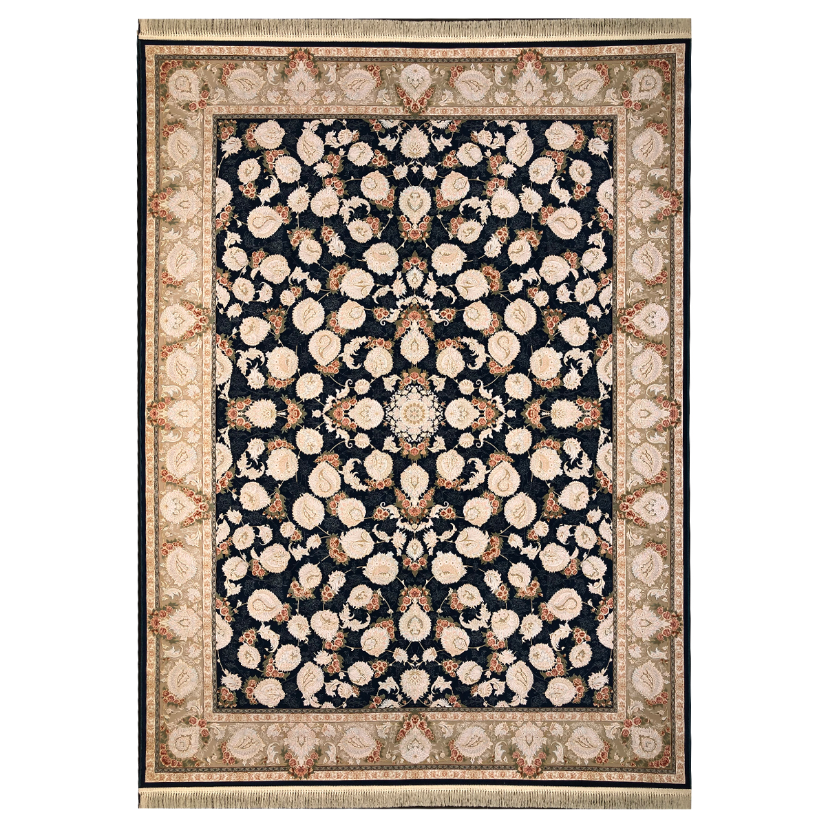 فرش ماشینی 1200 شانه طرح بهشت آبی مارین گل برجسته HB12-606