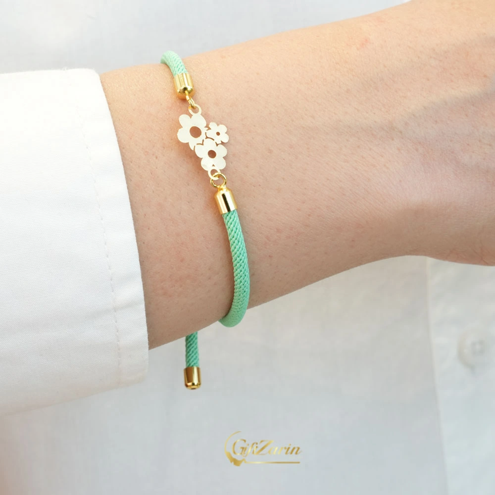 دستبند چرم و طلا گل B251