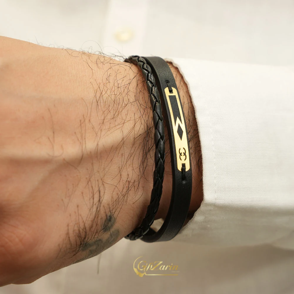دستبند چرم و طلا مردانه M399