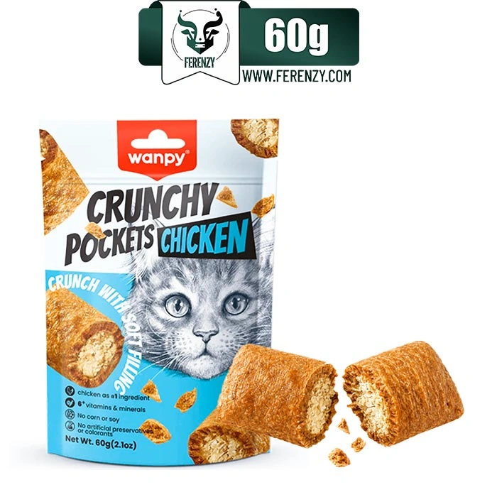 تشویقی گربه ونپی طعم مرغ مدل کرانچی مغزدار وزن 60 گرم Wanpy Crunchy Pockets Chicken