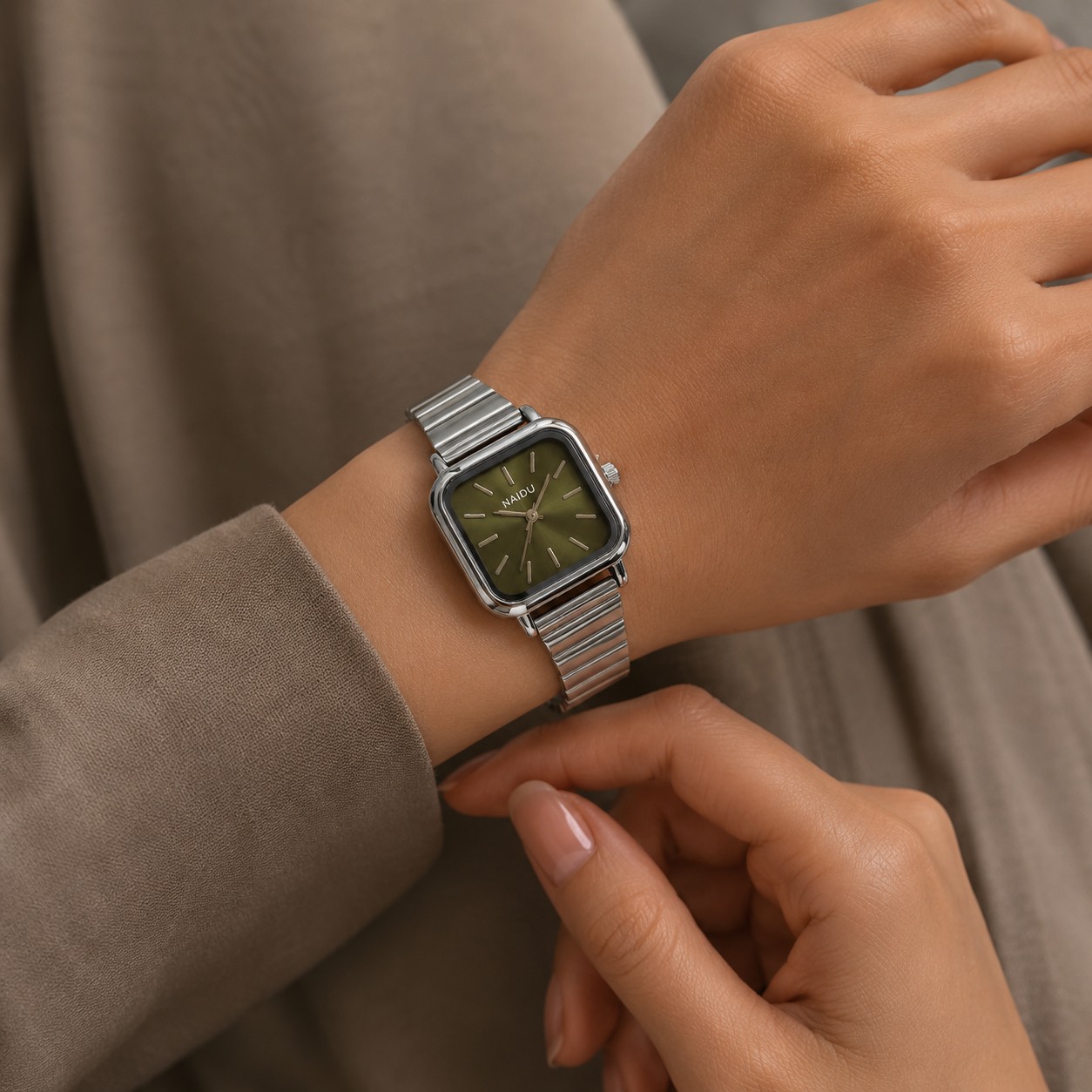 ساعت زنانه نایدو مربع صفحه سبز H کد W287 (p)