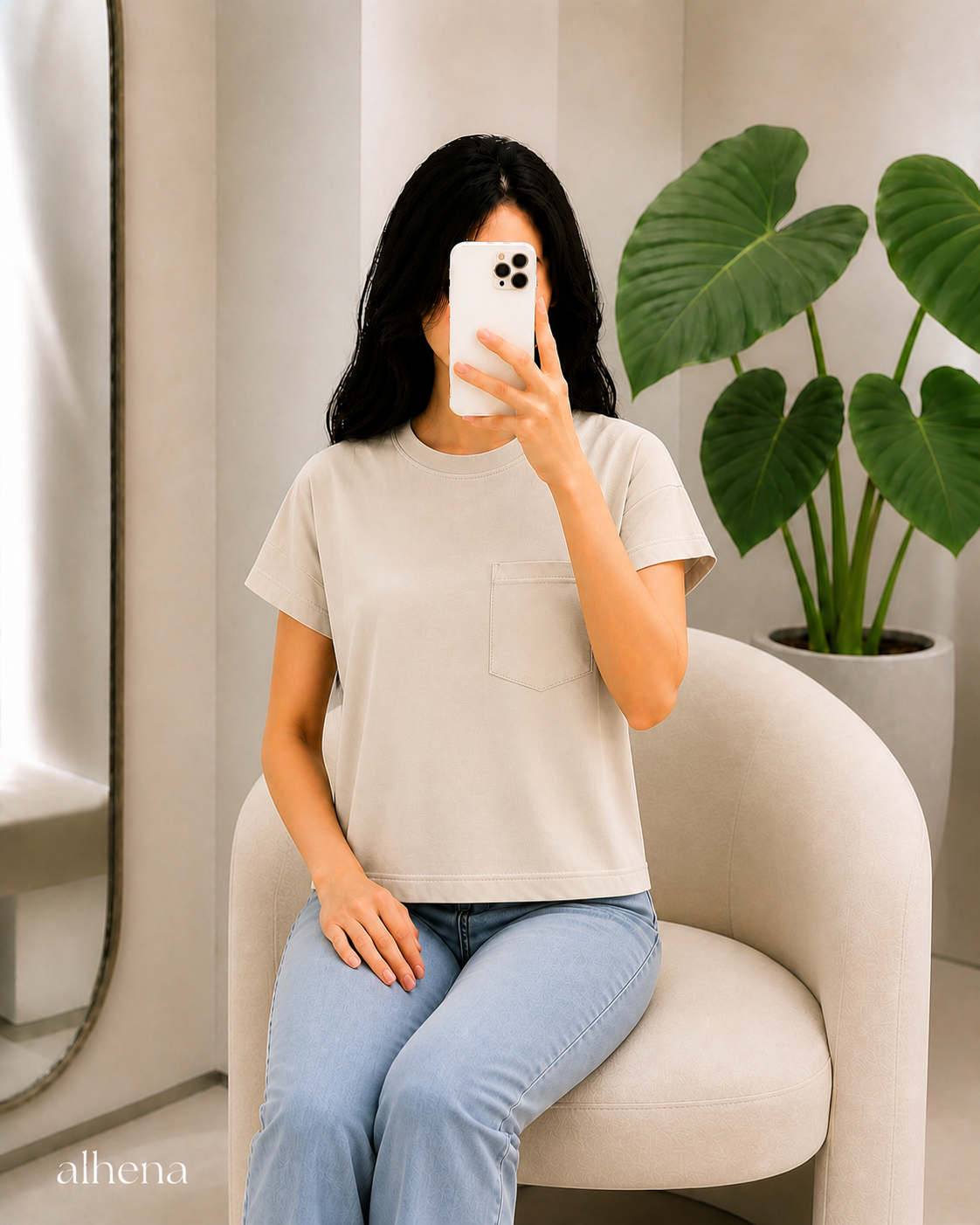 تیشرت باکسی تک جیب کرم