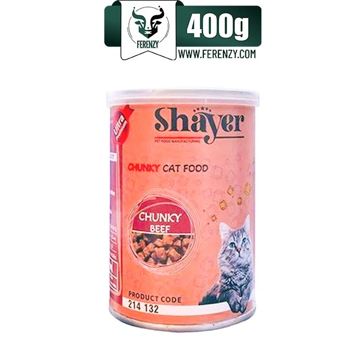 کنسرو گربه بالغ شایر طعم گوشت مدل چانکی (تکه ای) وزن 400 گرم Shayer pate Cat Food