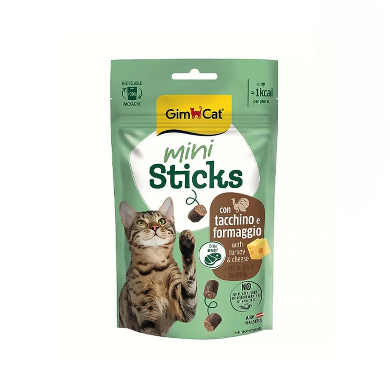 تشویقی گربه جیم کت مدل Mini Sticks طعم بوقلمون و پنیر وزن 50 گرم