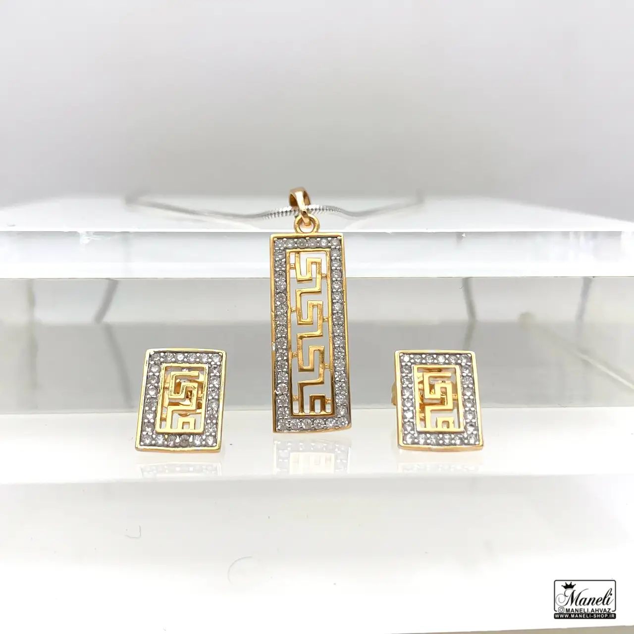 نیم ست ورساچه ژوپینگ رنگ طلایی + زنجیر نقره ای