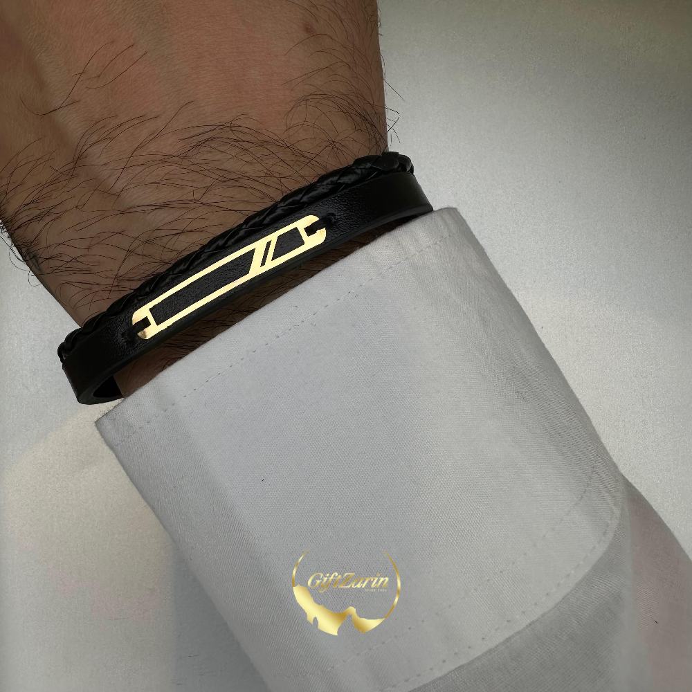 دستبند چرم و طلا مردانه M20