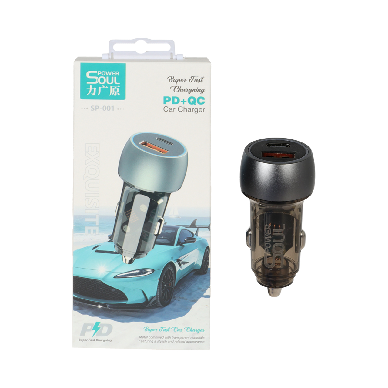 شارژر فندکی PD و فست دو پورت Power Soul مدل SP-001 - مشکی DST