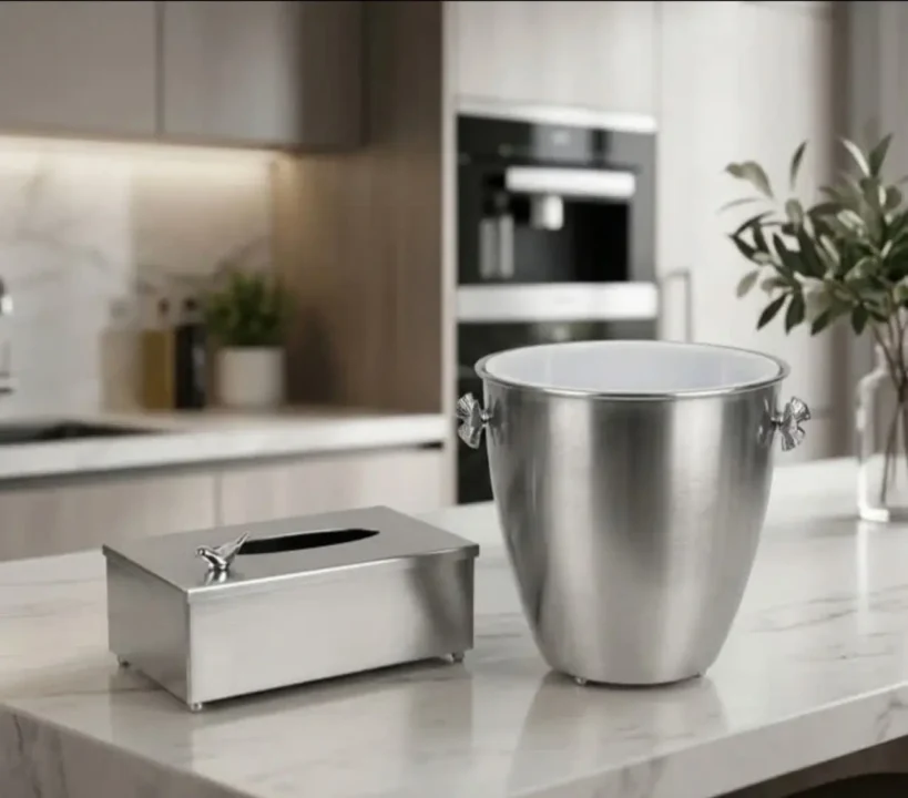 ست سطل و دستمال فلزی خمرهای سیلور