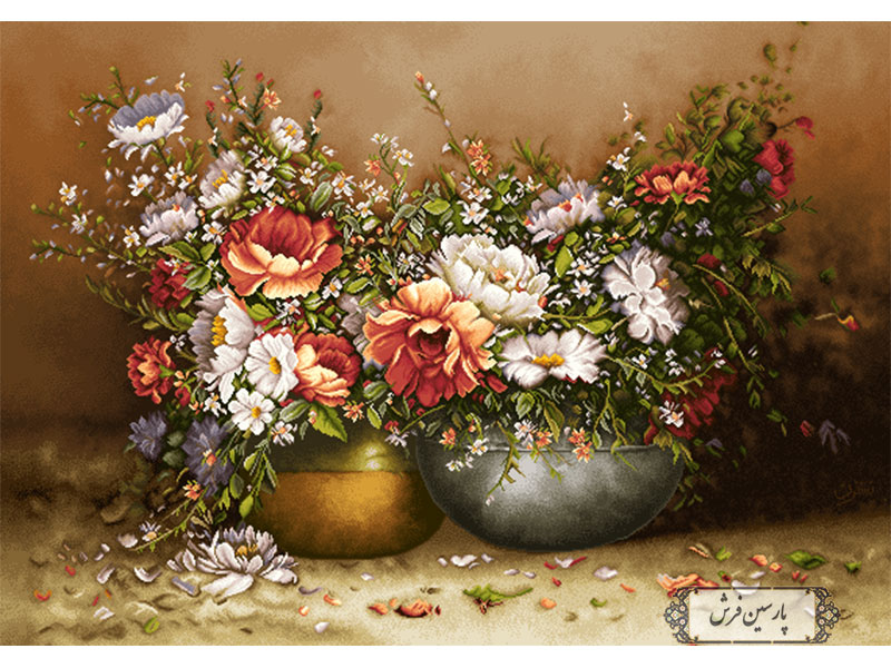 خرید نخ و نقشه آماده تابلو فرش دو گلدان زیبا - کد NG1411