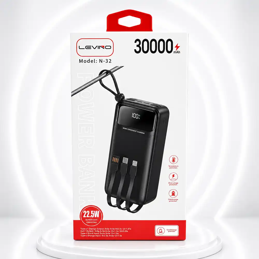 پاوربانک لوینو (LEVINO) مدل N-32 ظرفیت 30000 میلی آمپر