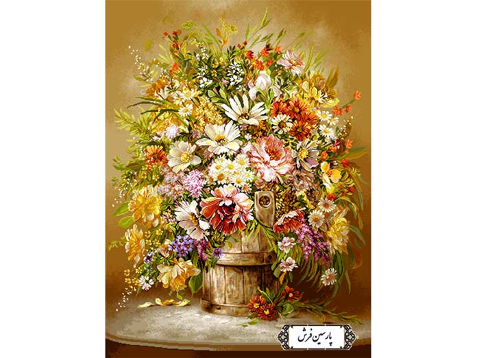 نخ و نقشه تابلو فرش طرح گلدان چوبی - کد NG1448