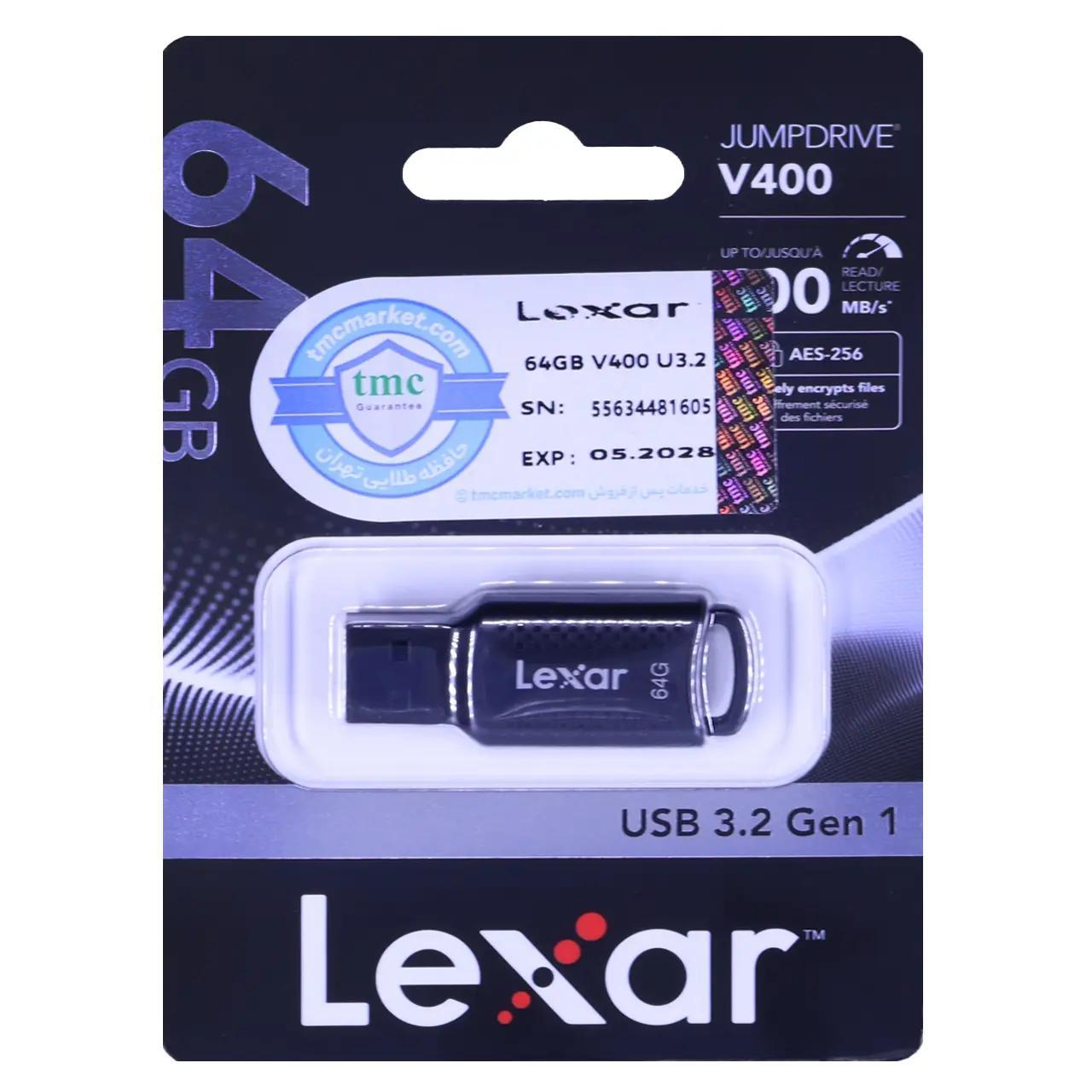 فلش مموری Lexar مدل Jump Drive V400 USB3.2 ظرفیت 64GB - مشکی