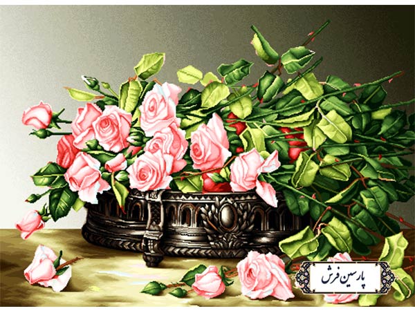 نخ و نقشه تابلو فرش گل های رز صورتی - کد NG1613