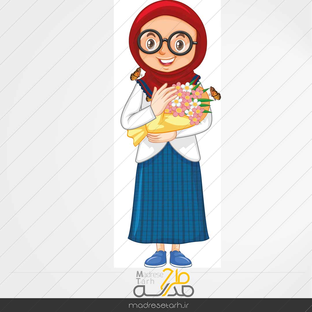 وکتور کاراکتر دختر محجبه با دسته گل