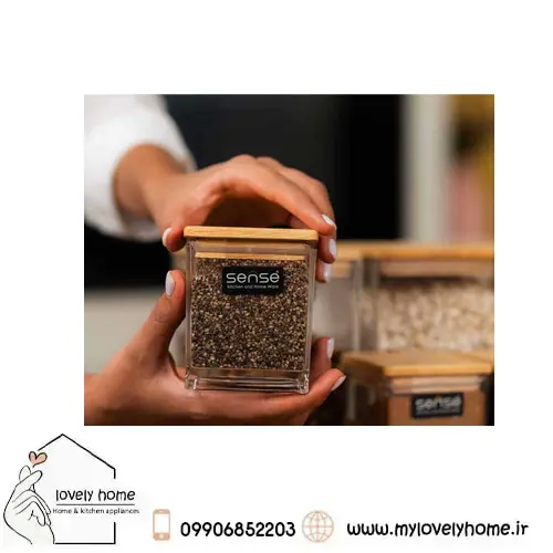 جا ادویه مربع اکرلیک با درب چوبی سنس