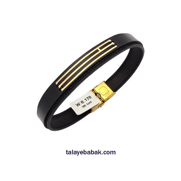 دستبند چرم و طلا  DM102 مشکی