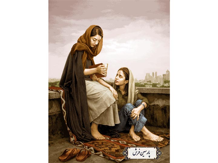 نخ و نقشه بافت تابلو فرش طرح دو خواهر - کد NP4914