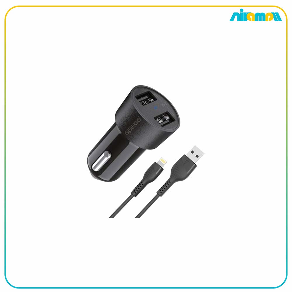شارژر فندکی دو پورت پرودو مدل 3.4A به همراه کابل Lightning Cable 4ft