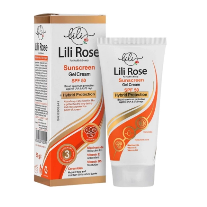 ژل کرم ضد آفتاب لی لی رز SPF50 بدون رنگ ، آبرسان و مناسب برای انواع پوست 50 گرم