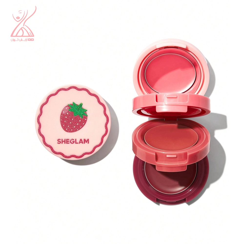 رژلب و رژگونه کرمی سه طبقه شیگلم رنگ توت فرنگی Sheglam Strawberry