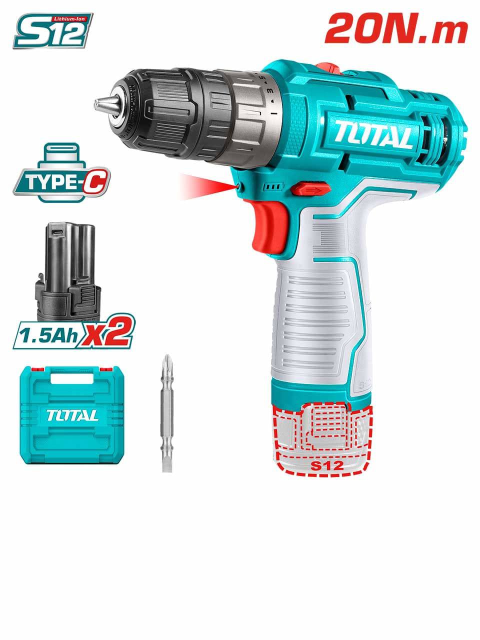 دریل پیچ گوشتی شارژی توتال مدلTDLI12202