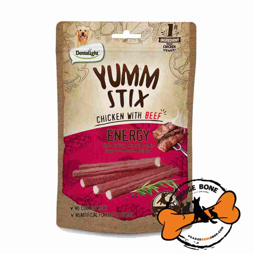تشویقی سگ Dentalight - Yumm Stix مدل Energy طعم مرغ و بیف (50 گرم)