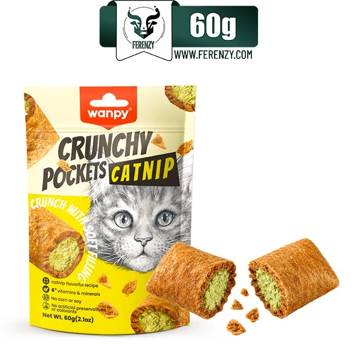 تشویقی گربه ونپی طعم مرغ و کت نیپ مدل کرانچی مغزدار وزن 60 گرم Wanpy Crunchy Pockets Catnip