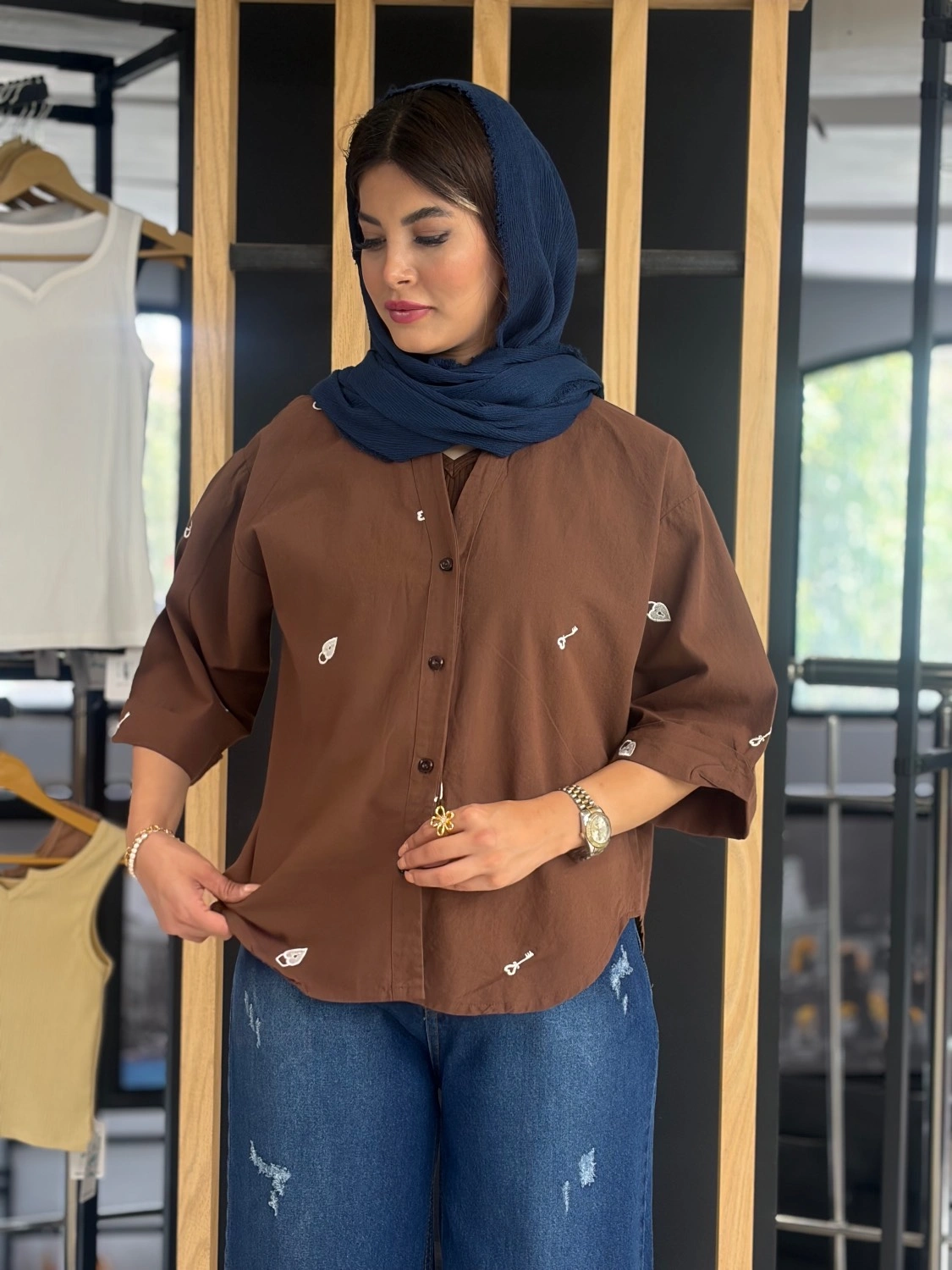 شومیز لینن طرح قفل و کلید