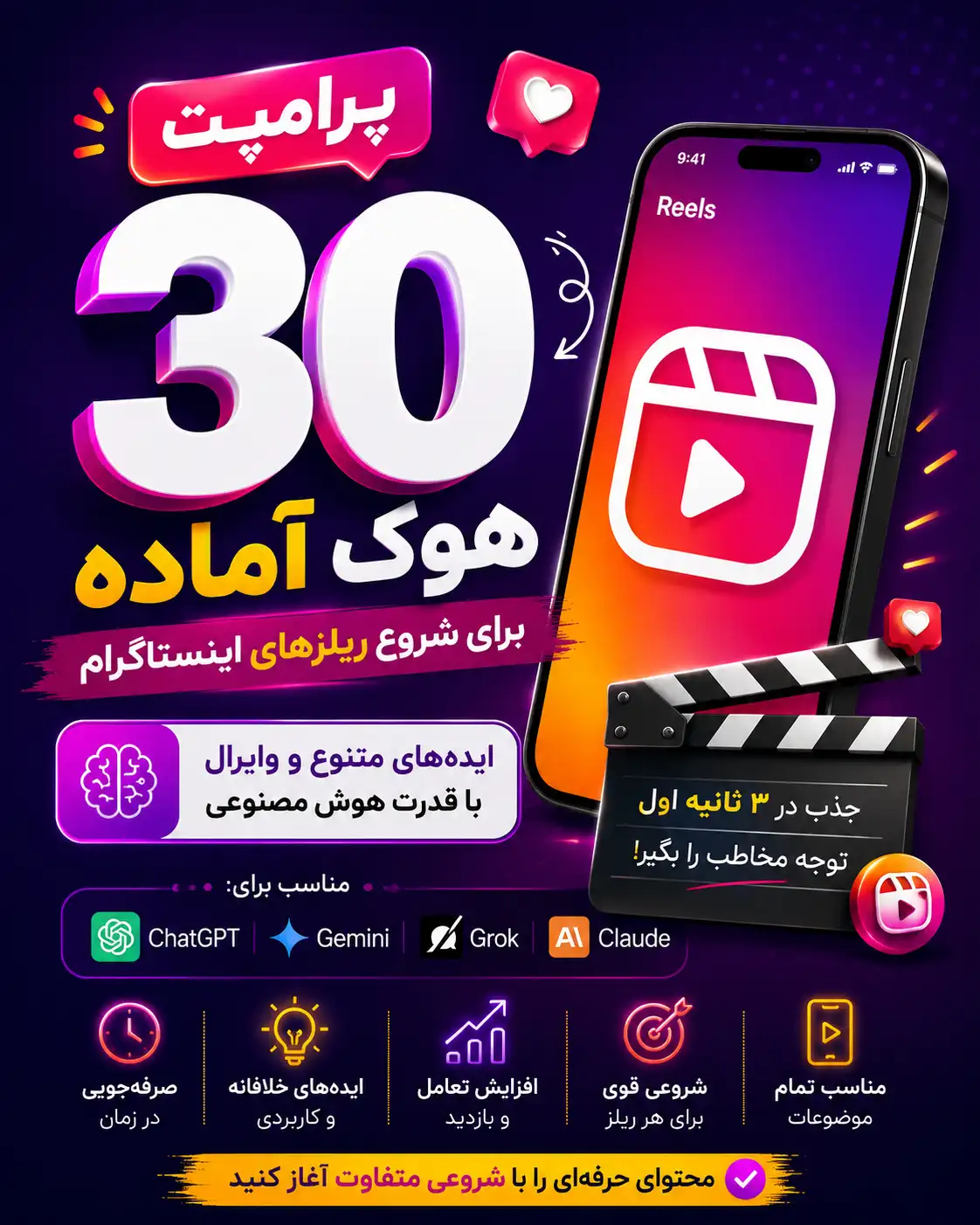 پرامپت ساخت ۳۰ هوک(قلاب) وایرال برای ریلز