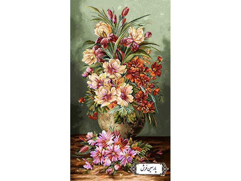 نخ و نقشه تابلو فرش گلدان و دسته گل - کد NG1571