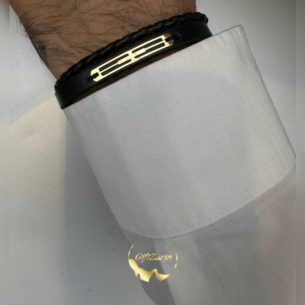 دستبند چرم و طلا مردانه M24