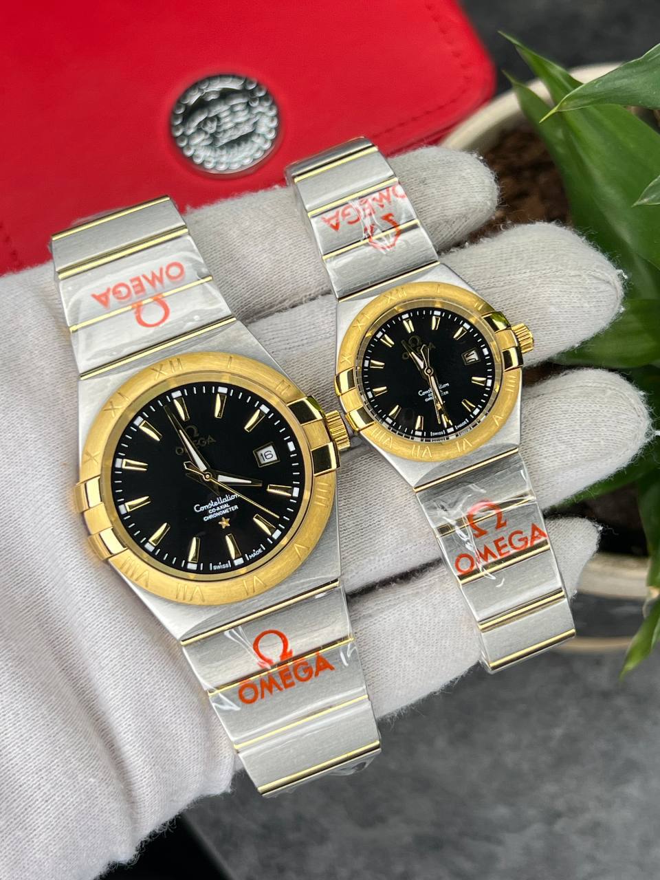 ساعت مچی مردانه و زنانه امگا کانسلیشن OMEGA Canstllation نقره ای طلایی صفحه مشکی اندیکس خطی