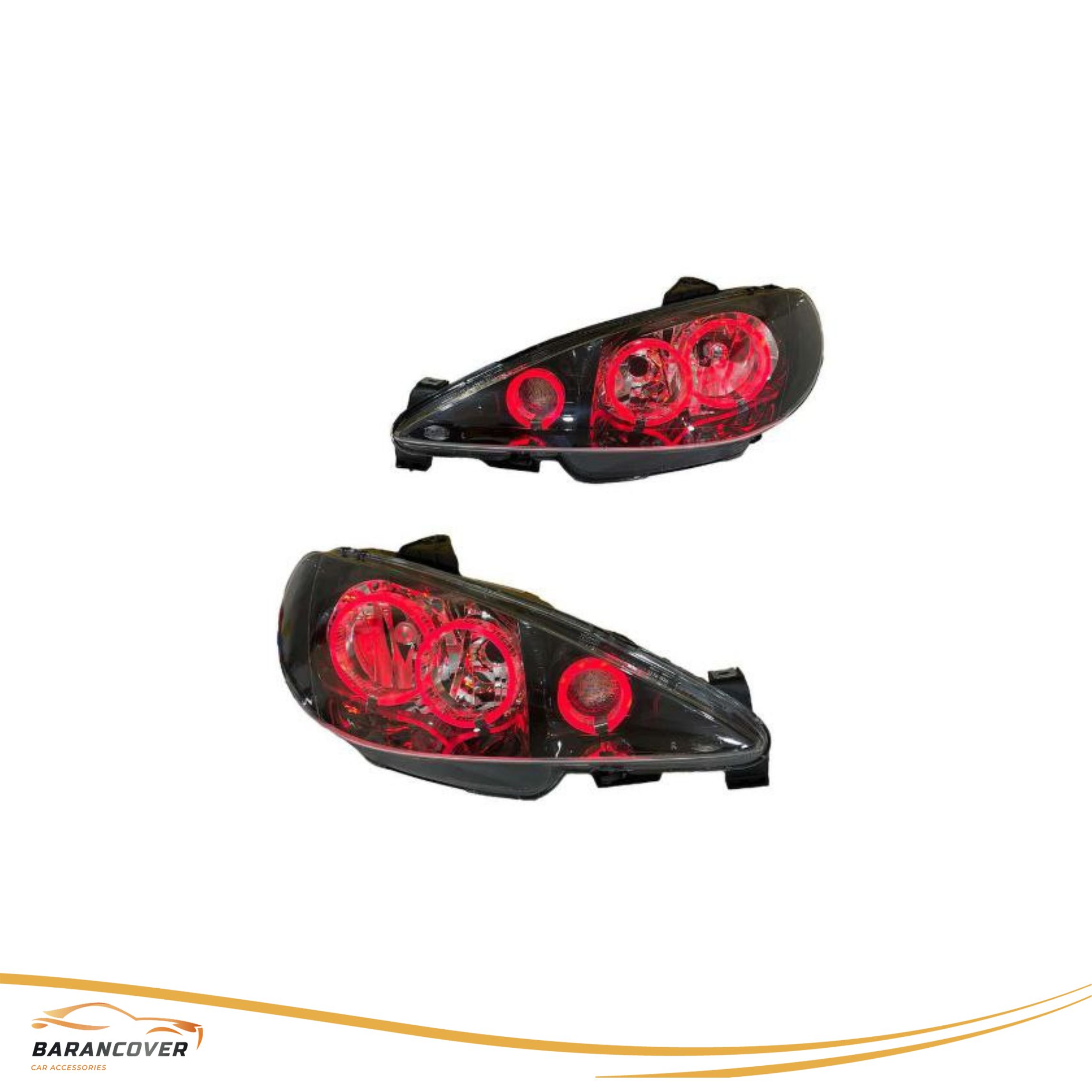 چراغ جلو 206 طرح دو گرد bmw رنگ قرمز مارک مدرن بسته دو عددی