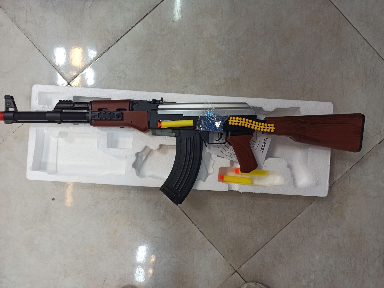 تفنگ کلاش 3 کاره تیر ژله ای اسفنجی ساچمه ای