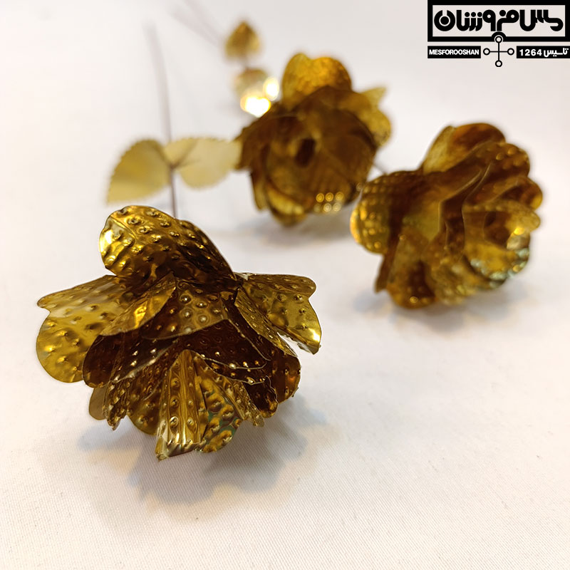 گل برنجی دستساز دکوری نانو بسته 3 عددی مدل رز