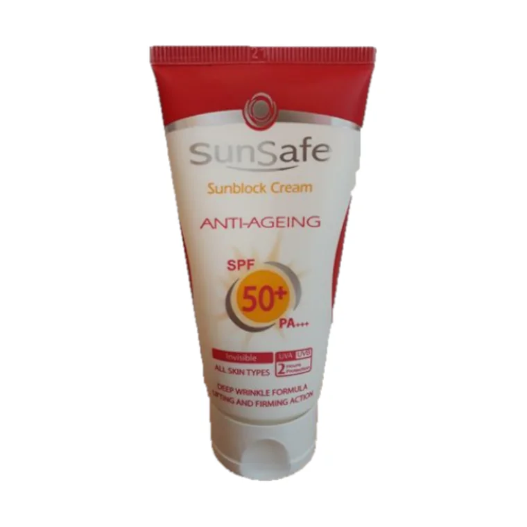 کرم ضدآفتاب و ضدچروک سان سیف SPF 50 بی رنگ انواع پوست